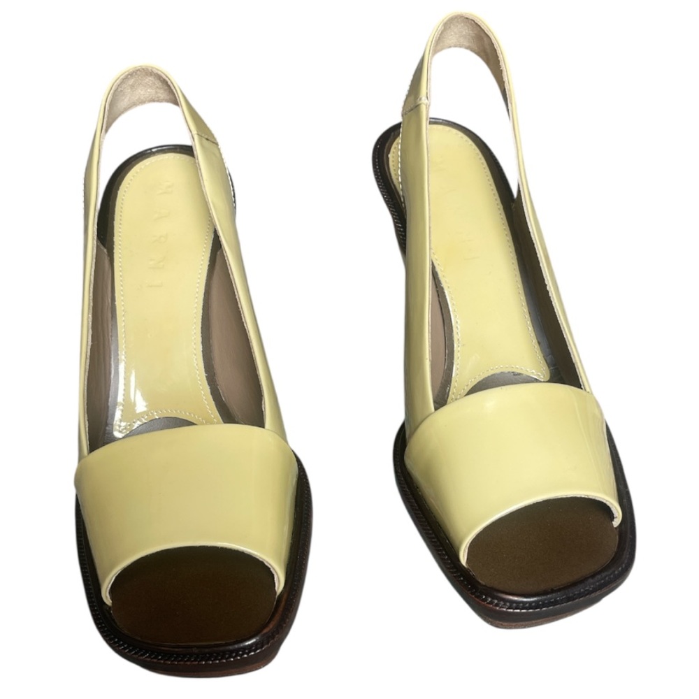 Marni Colorblock Yellow Patent Leather Slingback Peep Toe Size 36/US 6